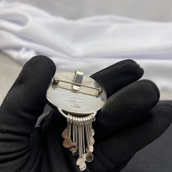 Carnelian stone with sterling silver brooch handmade Mexico - Picture 3 of 7